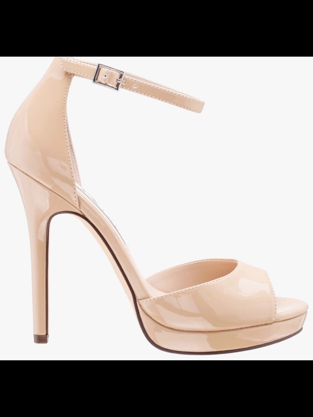 Nina FAMIALATTE PATENT LEATHERETTE STILETTO PLATFORM SANDALS WITH ANKLE-STRAP